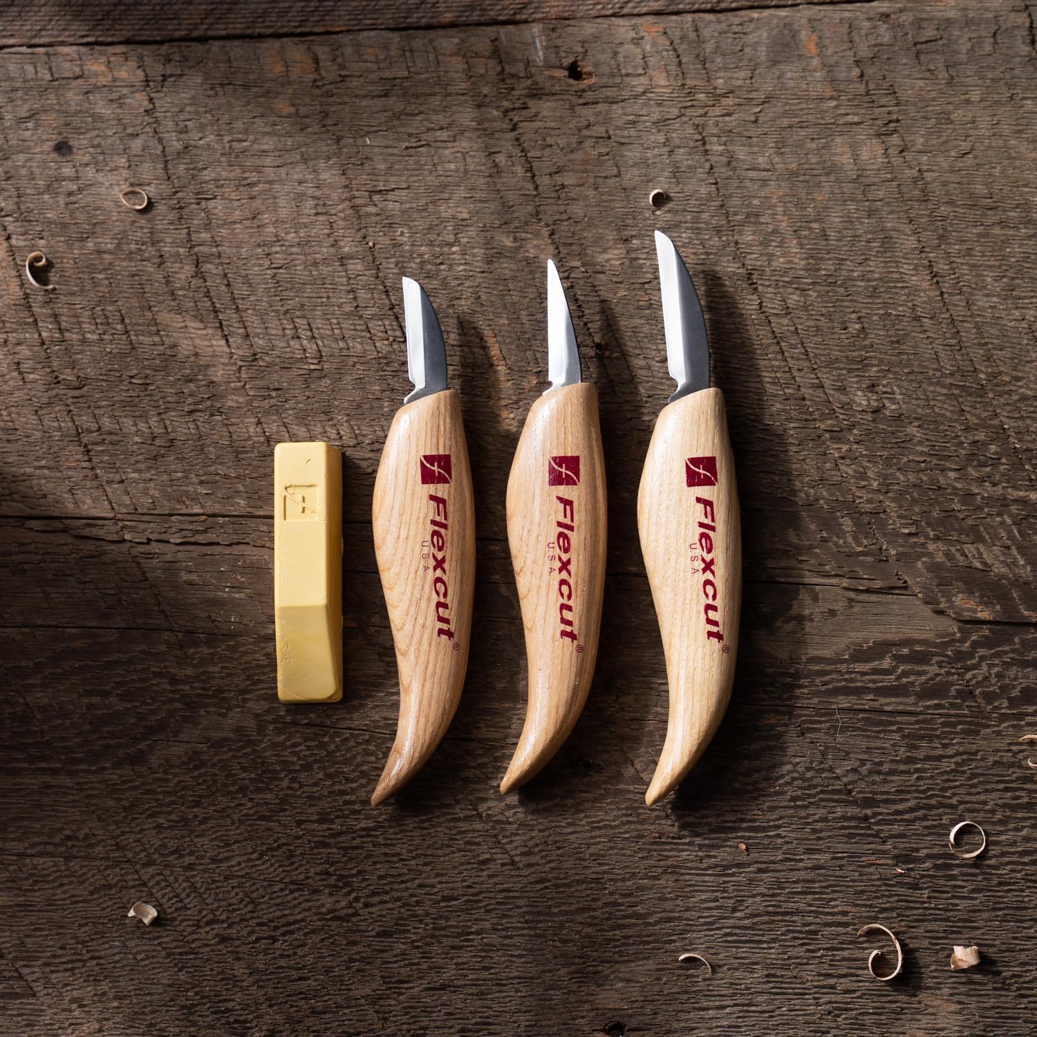 FLEXCUT Starter 3 Wood Carving Knife Set KN500, 1095 High Carbon Steel Blades and Ergonomic Ash Wood Handles for Beginners and Hobbyists - Image 5