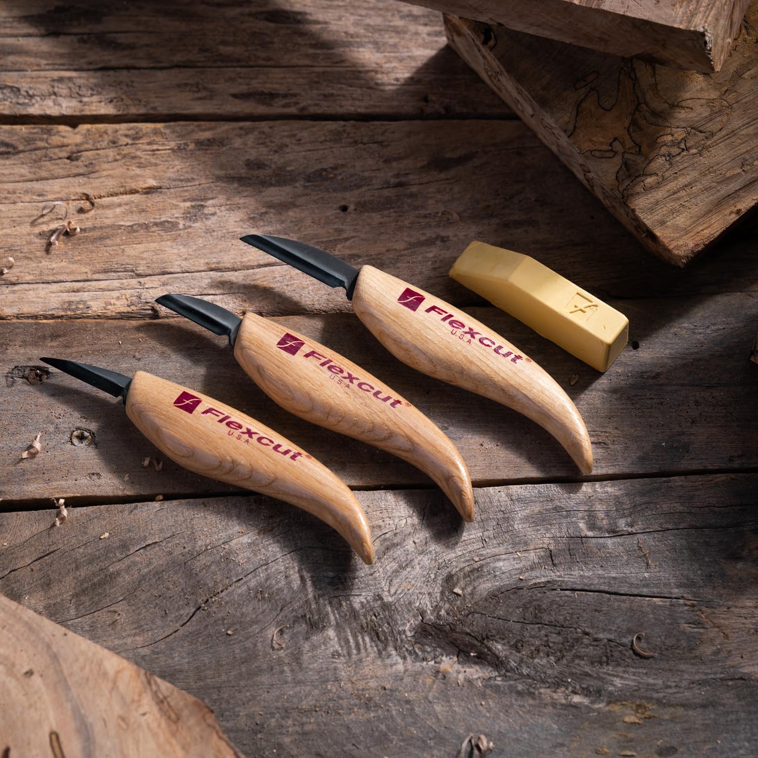 FLEXCUT Starter 3 Wood Carving Knife Set KN500, 1095 High Carbon Steel Blades and Ergonomic Ash Wood Handles for Beginners and Hobbyists - Image 7