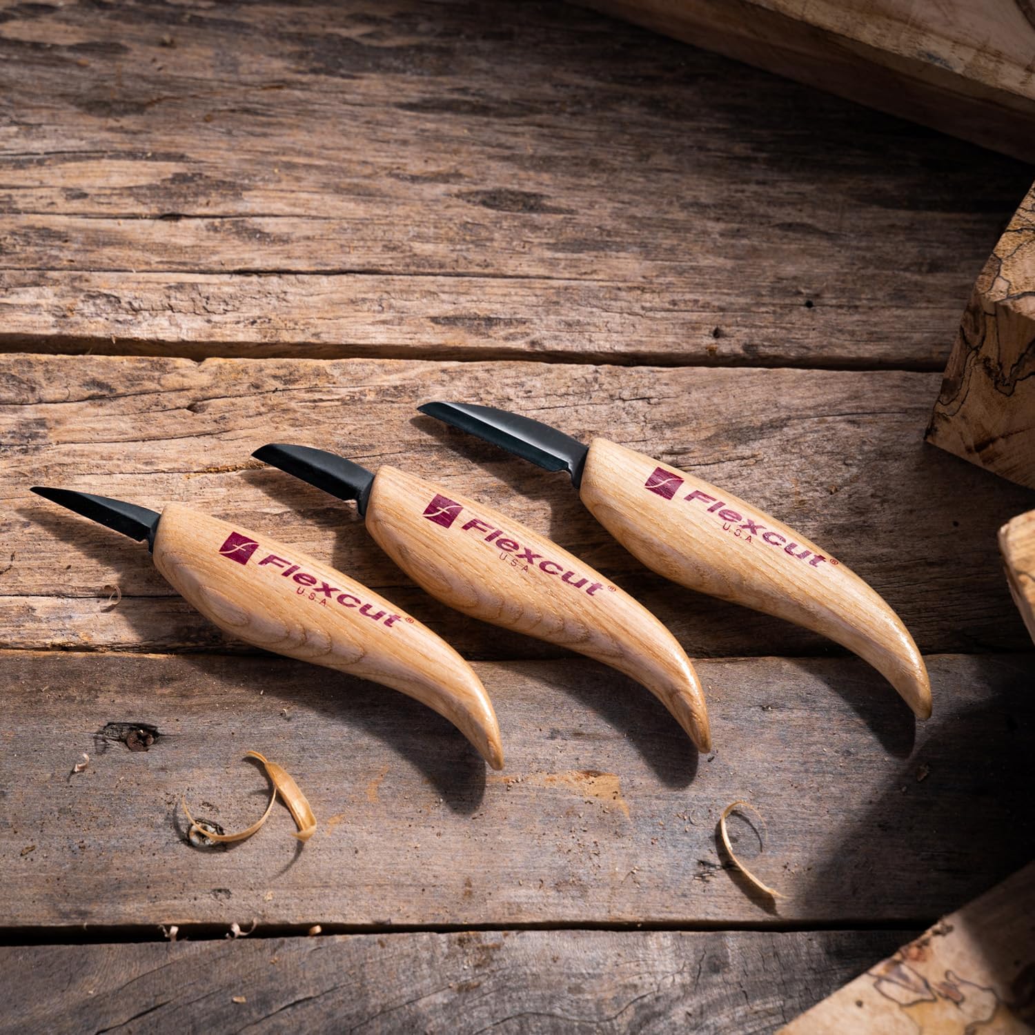FLEXCUT Starter 3 Wood Carving Knife Set KN500, 1095 High Carbon Steel Blades and Ergonomic Ash Wood Handles for Beginners and Hobbyists - Image 8